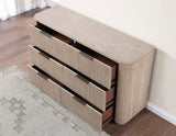 Henry 65″ 6-Drawer Reeded Dresser and Mirror, Tan Finish from Steve Silver - Luna Furniture