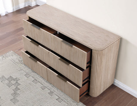 Henry Tan 65" 6-Drawer Reeded Dresser and Mirror from Steve Silver - Luna Furniture