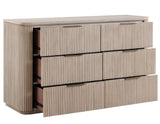 Henry 65″ 6-Drawer Reeded Dresser and Mirror, Tan Finish from Steve Silver - Luna Furniture