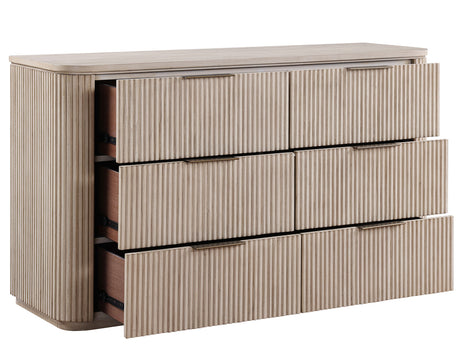 Henry Tan 65" 6-Drawer Reeded Dresser and Mirror from Steve Silver - Luna Furniture