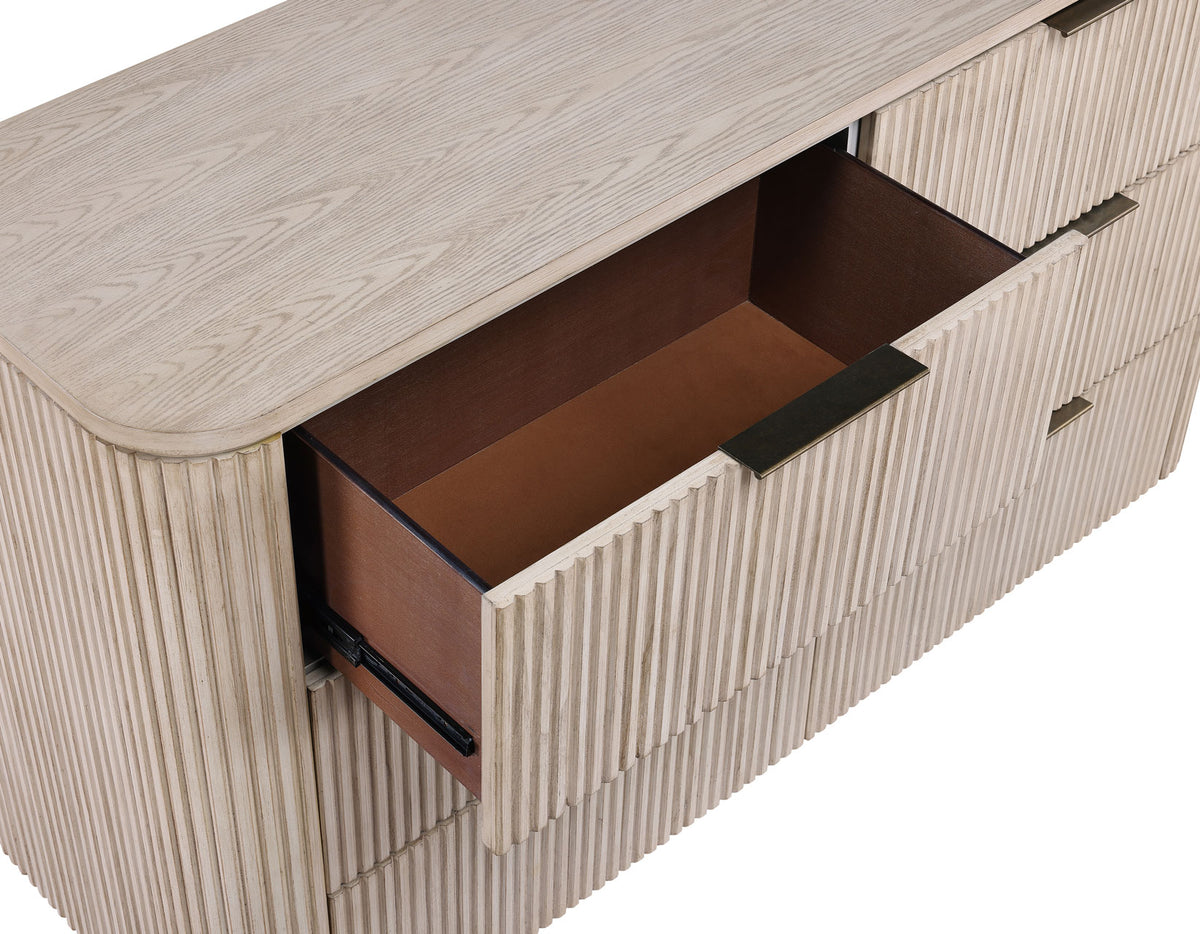 Henry 65″ 6-Drawer Reeded Dresser and Mirror, Tan Finish from Steve Silver - Luna Furniture