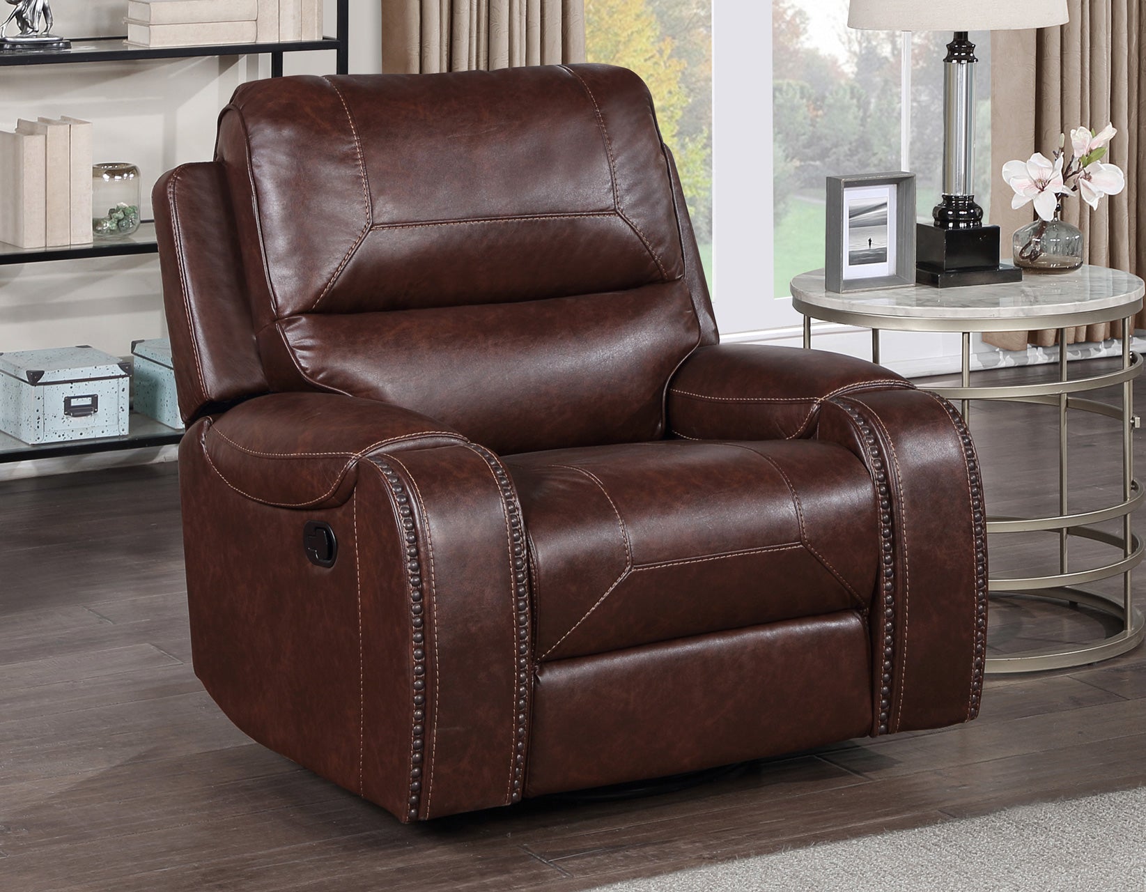 Keily Brown Manual Swivel Glider Recliner – Luna Furniture
