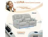 Luna Home Cinema Power Reclining Console Loveseat, Ice Vegan Leather from Steve Silver - Luna Furniture