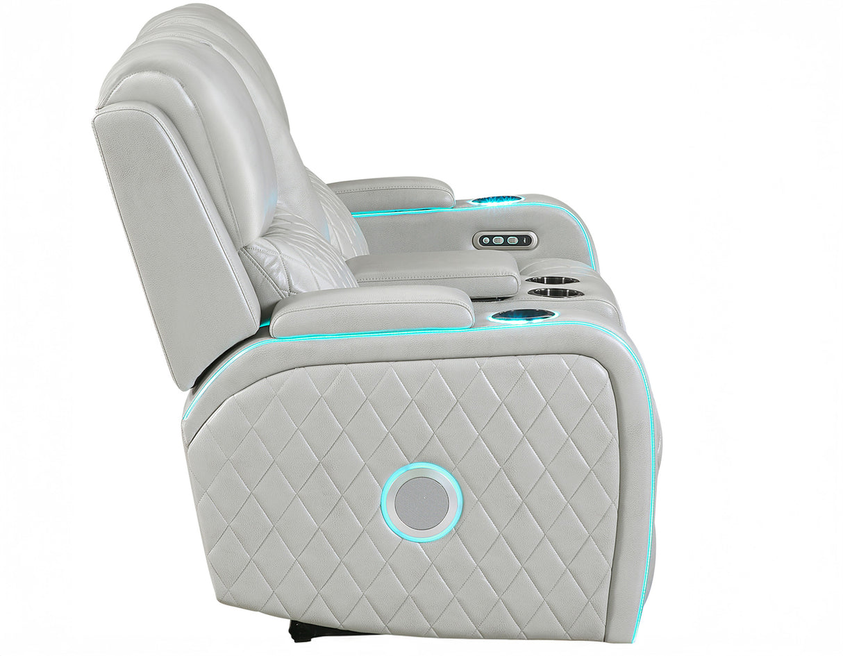 Luna Home Cinema Power Reclining Console Loveseat, Ice Vegan Leather from Steve Silver - Luna Furniture