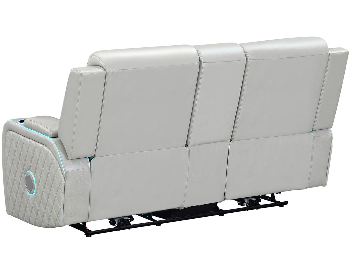 Luna Home Cinema Power Reclining Console Loveseat, Ice Vegan Leather from Steve Silver - Luna Furniture