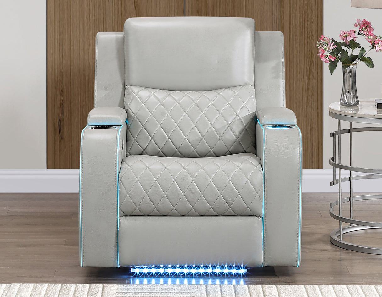 Luna Home Cinema Power Recliner, Ice Vegan Leather from Steve Silver - Luna Furniture