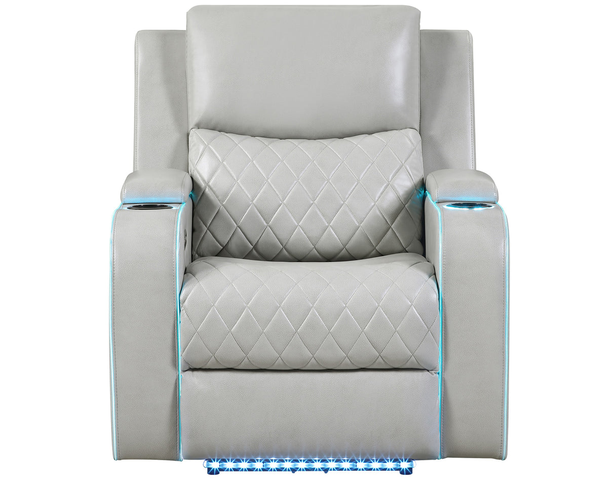 Luna Home Cinema Power Recliner, Ice Vegan Leather from Steve Silver - Luna Furniture