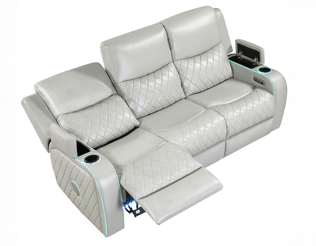Luna Home Cinema Power Reclining Sofa, Ice Vegan Leather from Steve Silver - Luna Furniture