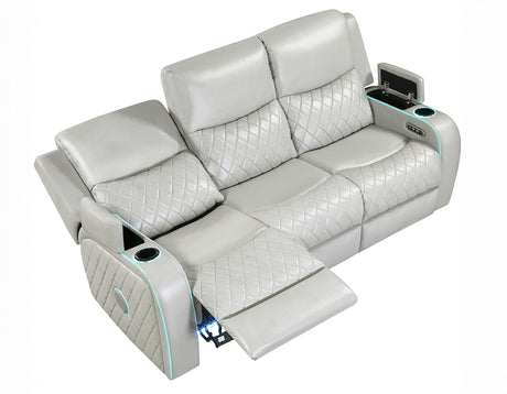 Luna Home Cinema Power Reclining Sofa, Ice Vegan Leather from Steve Silver - Luna Furniture