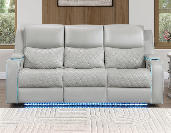 Luna Home Cinema Power Reclining Sofa, Ice Vegan Leather