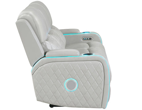 Luna Home Cinema Power Reclining Sofa, Ice Vegan Leather from Steve Silver - Luna Furniture