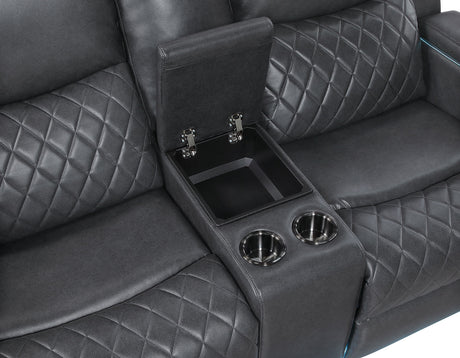 Luna Home Cinema Power Reclining Console Loveseat, Charcoal Vegan Leather from Steve Silver - Luna Furniture