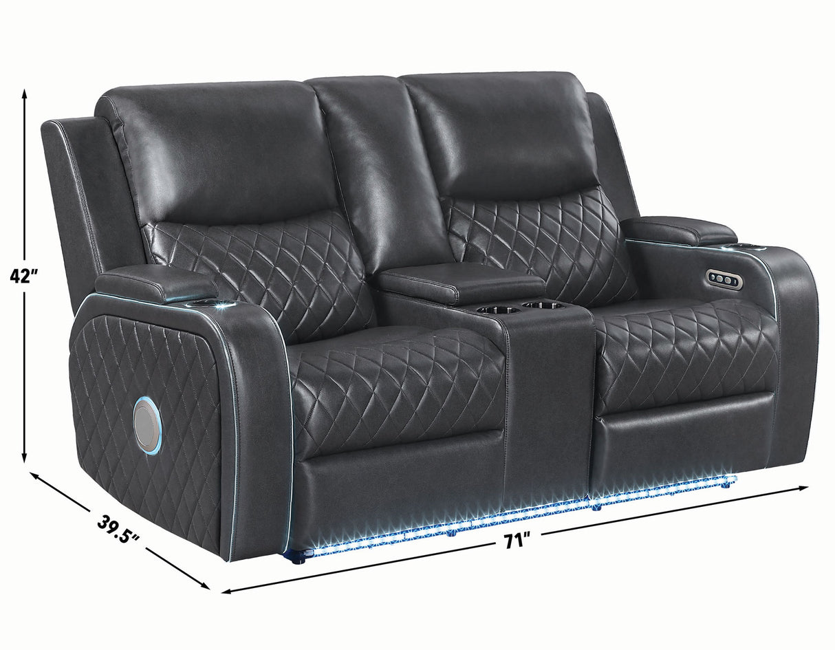Luna 3-Piece Home Cinema Power Reclining Set, Charcoal Vegan Leather from Steve Silver - Luna Furniture