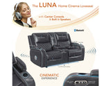 Luna Home Cinema Power Reclining Console Loveseat, Charcoal Vegan Leather from Steve Silver - Luna Furniture