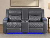 Luna Home Cinema Power Reclining Console Loveseat, Charcoal Vegan Leather