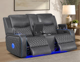 Luna Home Cinema Power Reclining Console Loveseat, Charcoal Vegan Leather