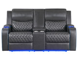 Luna Home Cinema Power Reclining Console Loveseat, Charcoal Vegan Leather