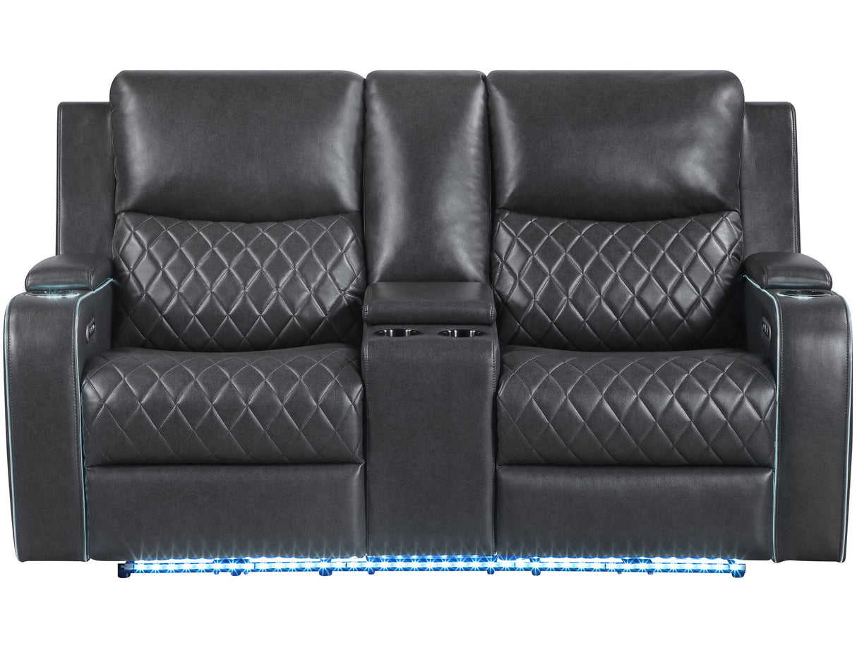 Luna Home Cinema Power Reclining Console Loveseat, Charcoal Vegan Leather from Steve Silver - Luna Furniture
