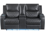 Luna Home Cinema Power Reclining Console Loveseat, Charcoal Vegan Leather from Steve Silver - Luna Furniture