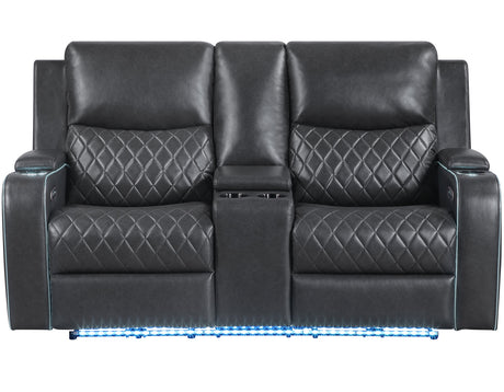 Luna Home Cinema Power Reclining Console Loveseat, Charcoal Vegan Leather from Steve Silver - Luna Furniture