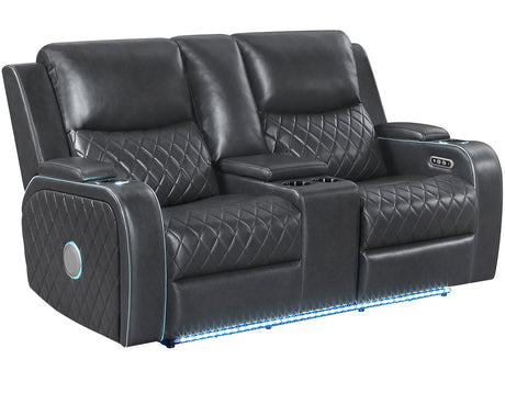 Luna Home Cinema Power Reclining Console Loveseat, Charcoal Vegan Leather from Steve Silver - Luna Furniture