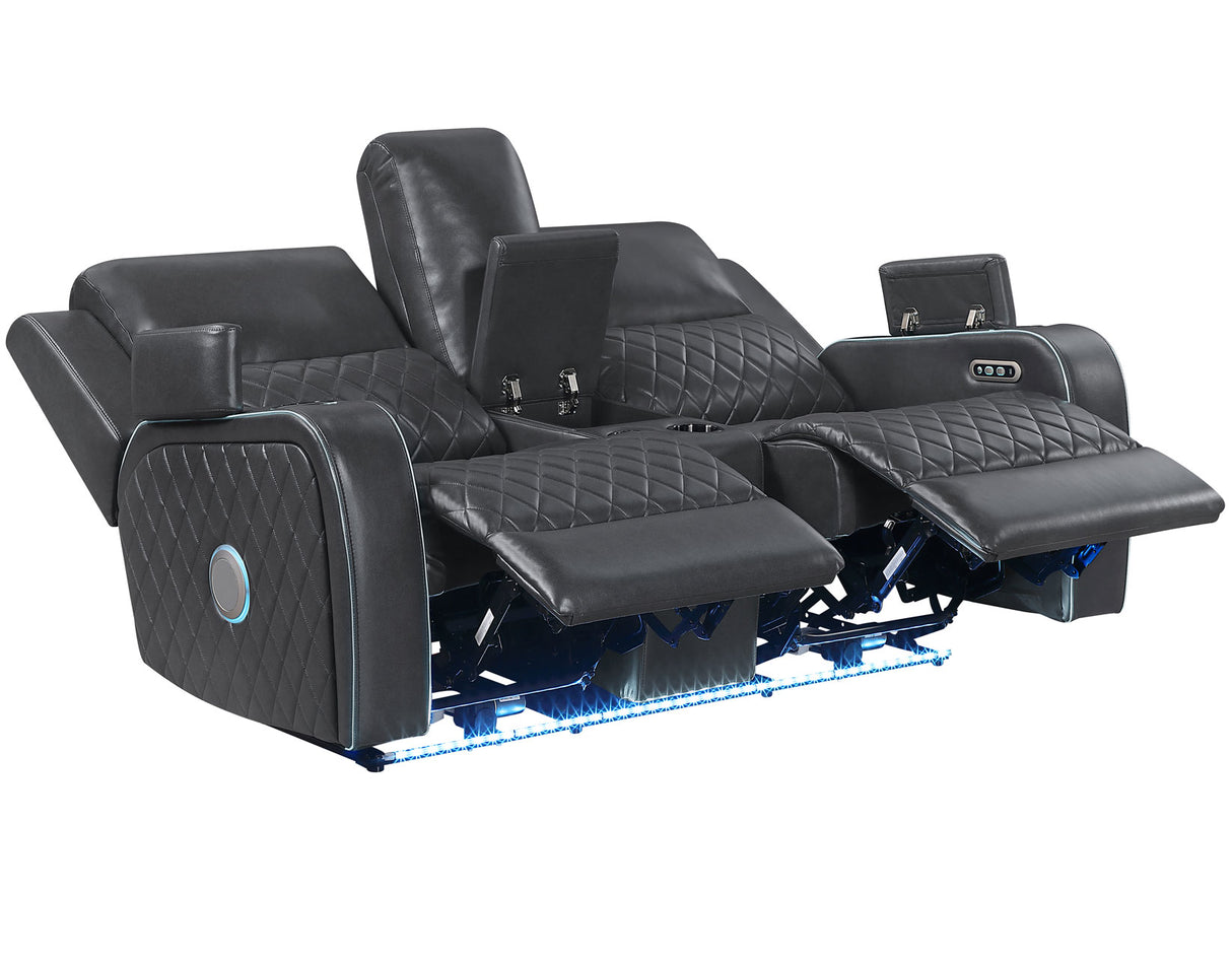 Luna 3-Piece Home Cinema Power Reclining Set, Charcoal Vegan Leather from Steve Silver - Luna Furniture