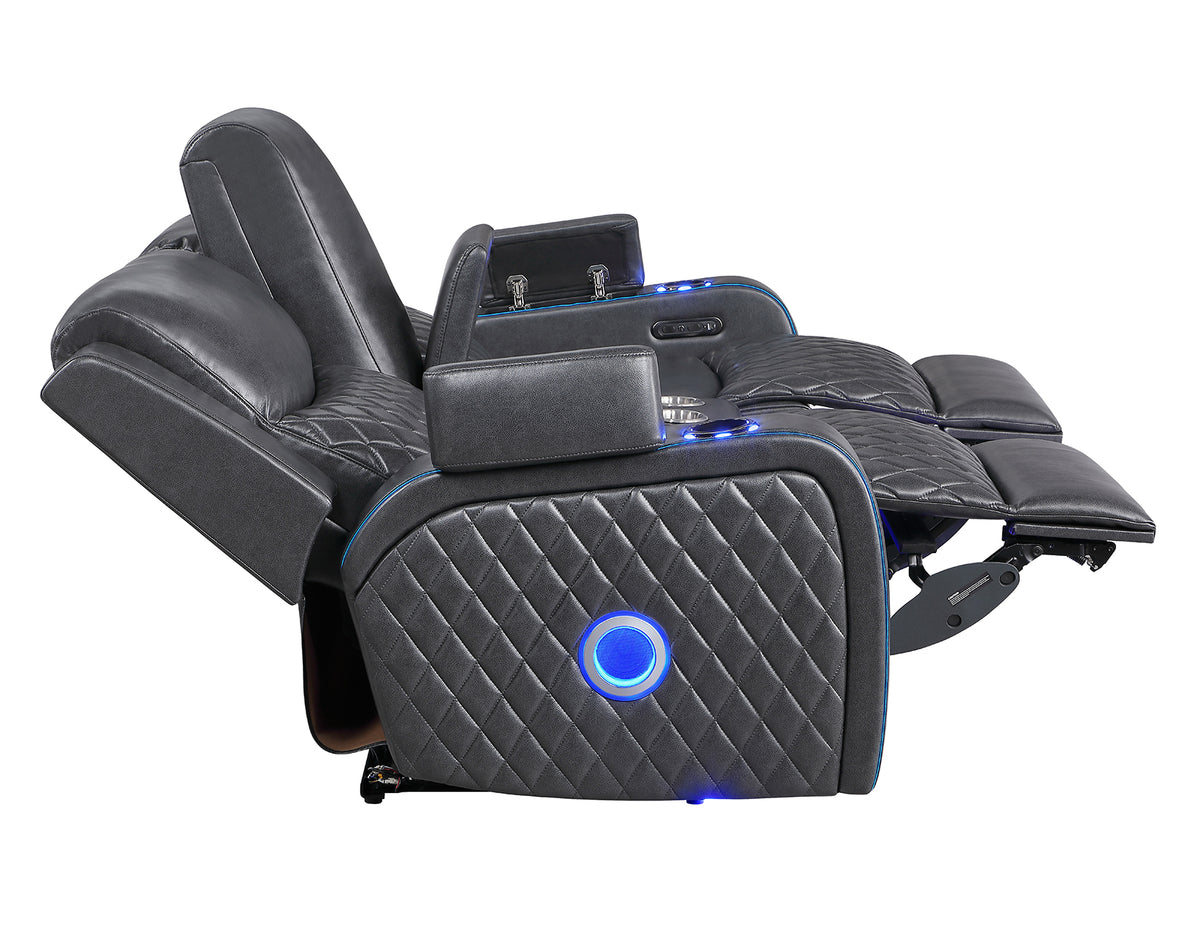 Luna Home Cinema Power Reclining Console Loveseat, Charcoal Vegan Leather