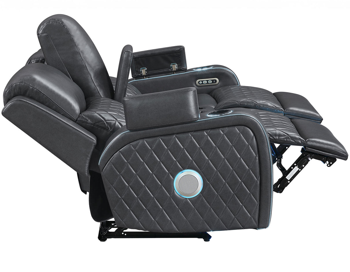 Luna Home Cinema Power Reclining Console Loveseat, Charcoal Vegan Leather from Steve Silver - Luna Furniture