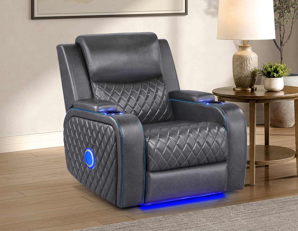 Luna Home Cinema Power Recliner, Charcoal Vegan Leather