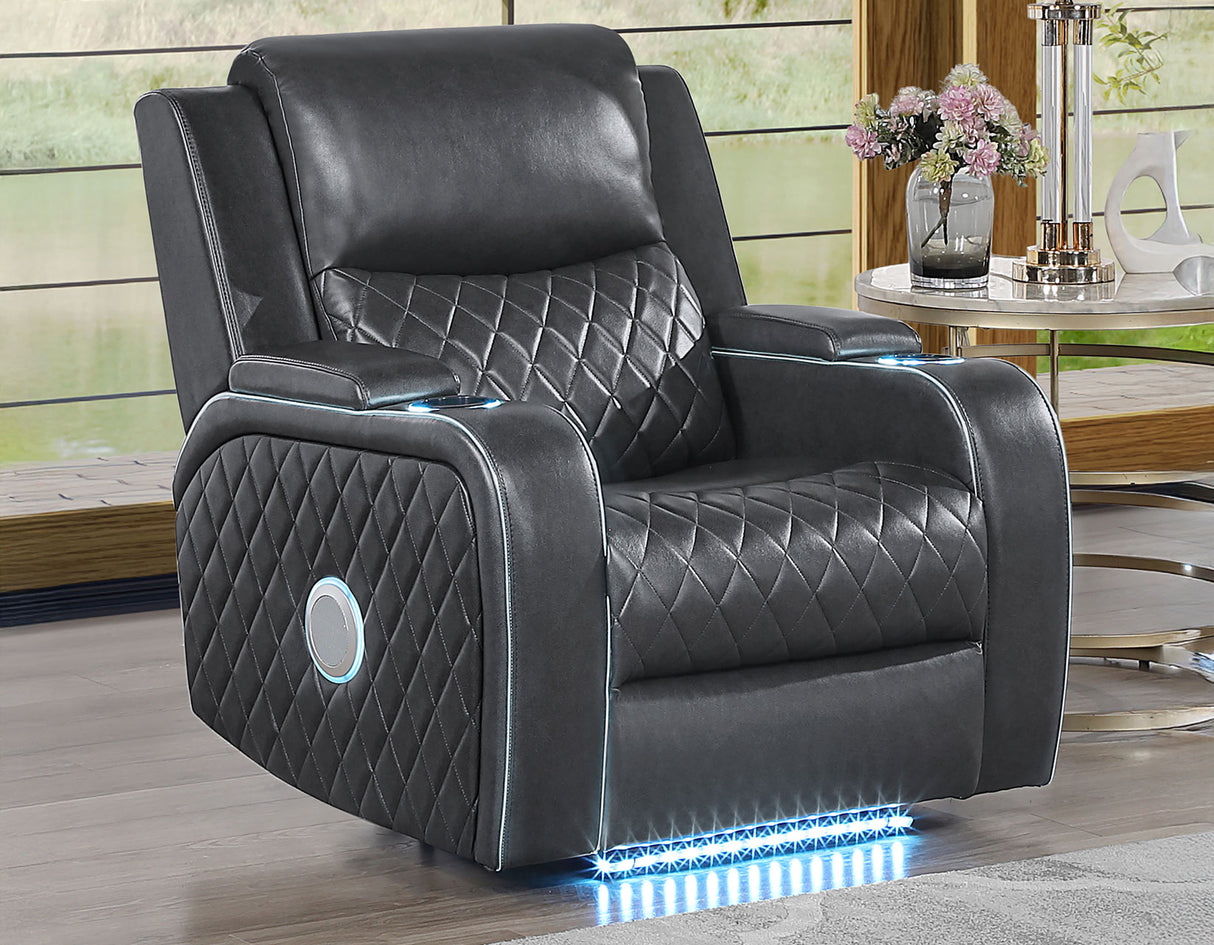 Luna Home Cinema Power Recliner, Charcoal Vegan Leather from Steve Silver - Luna Furniture