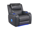Luna Home Cinema Power Recliner, Charcoal Vegan Leather