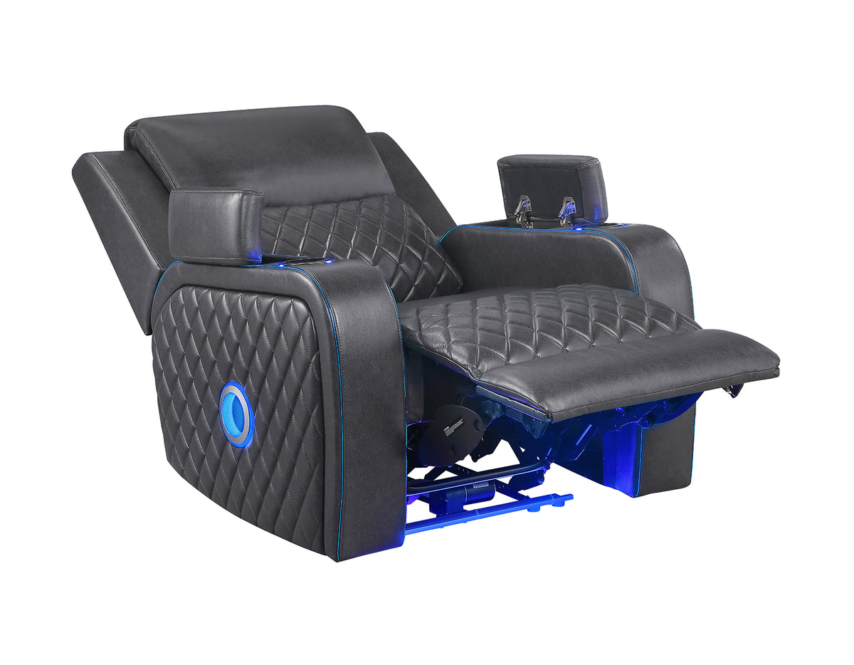 Luna Home Cinema Power Recliner, Charcoal Vegan Leather