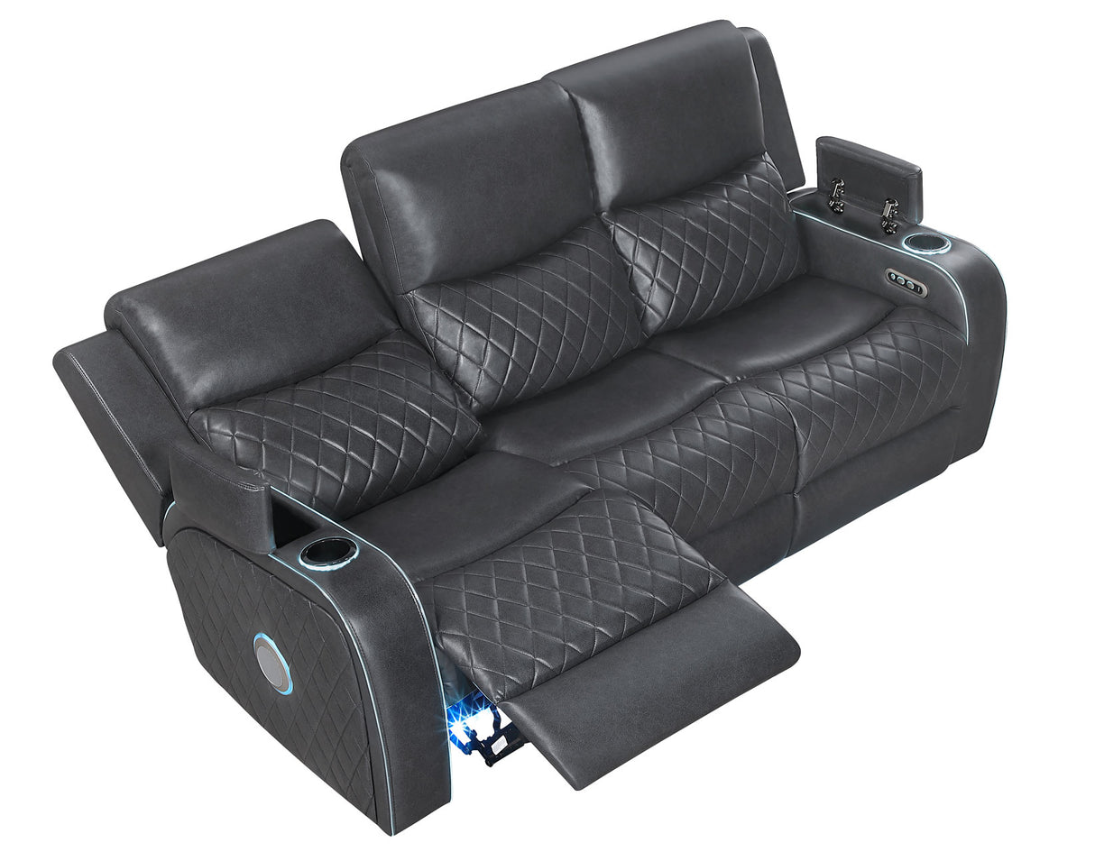 Luna Home Cinema Power Reclining Sofa, Charcoal Vegan Leather from Steve Silver - Luna Furniture