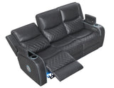 Luna Home Cinema Power Reclining Sofa, Charcoal Vegan Leather from Steve Silver - Luna Furniture