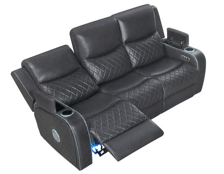Luna Home Cinema Power Reclining Sofa, Charcoal Vegan Leather from Steve Silver - Luna Furniture