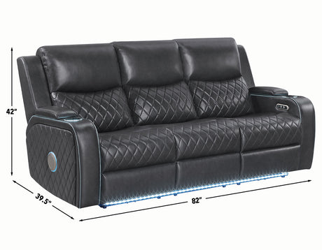 Luna Home Cinema Power Reclining Sofa, Charcoal Vegan Leather from Steve Silver - Luna Furniture