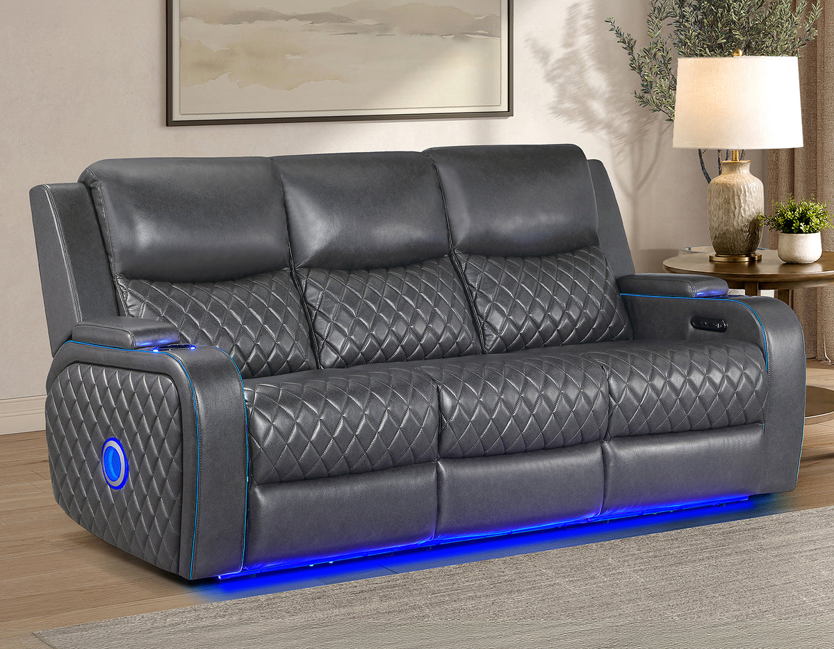 Luna Home Cinema Power Reclining Sofa, Charcoal Vegan Leather from Steve Silver - Luna Furniture