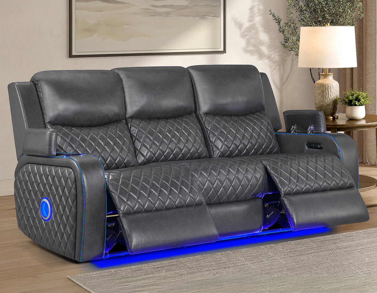 Luna Home Cinema Power Reclining Sofa, Charcoal Vegan Leather from Steve Silver - Luna Furniture