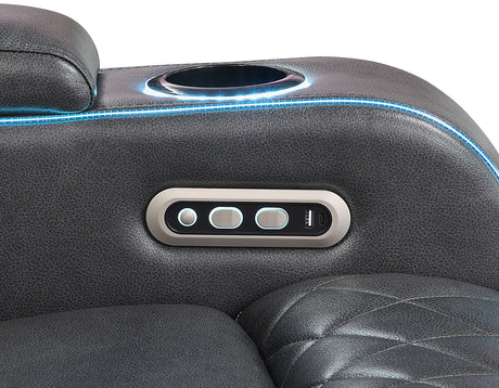 Luna 3-Piece Home Cinema Power Reclining Set, Charcoal Vegan Leather from Steve Silver - Luna Furniture