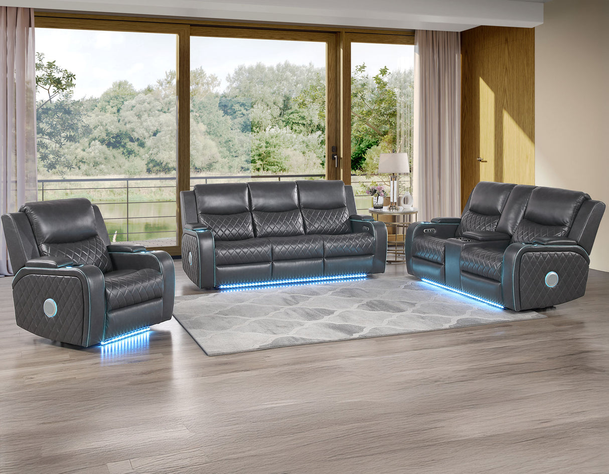Luna 3-Piece Home Cinema Power Reclining Set, Charcoal Vegan Leather from Steve Silver - Luna Furniture
