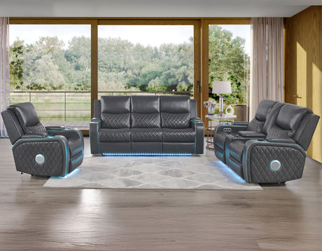 Luna 3-Piece Home Cinema Power Reclining Set, Charcoal Vegan Leather from Steve Silver - Luna Furniture