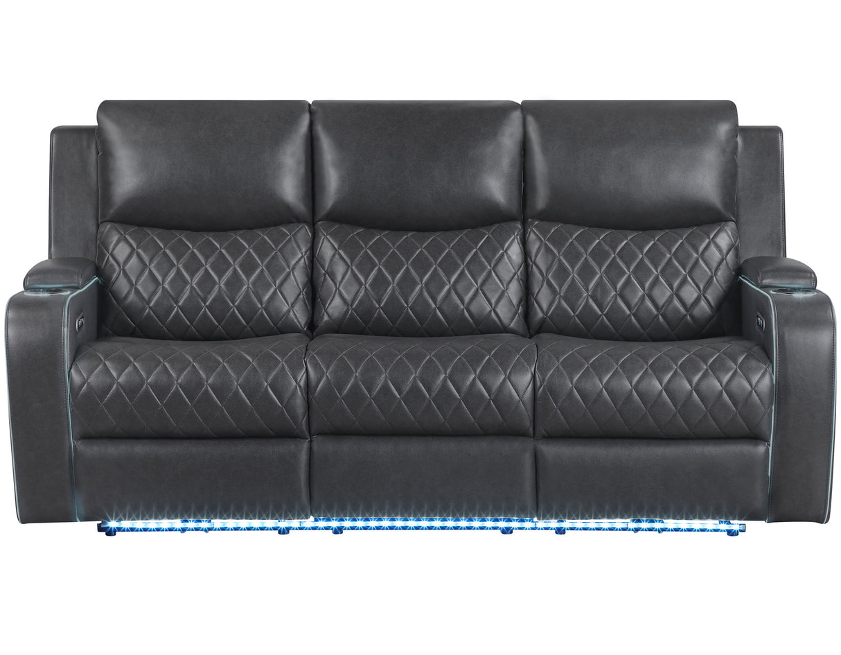 Luna Home Cinema Power Reclining Sofa, Charcoal Vegan Leather from Steve Silver - Luna Furniture