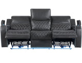 Luna Home Cinema Power Reclining Sofa, Charcoal Vegan Leather from Steve Silver - Luna Furniture