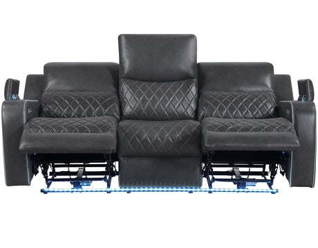 Luna Home Cinema Power Reclining Sofa, Charcoal Vegan Leather from Steve Silver - Luna Furniture