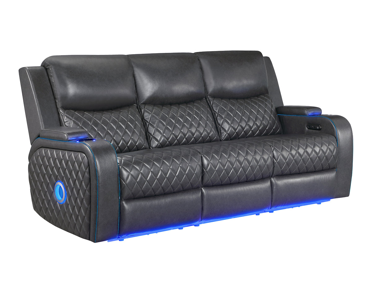 Luna Home Cinema Power Reclining Sofa, Charcoal Vegan Leather from Steve Silver - Luna Furniture