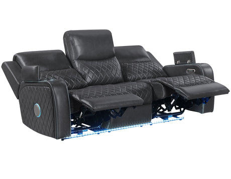 Luna Home Cinema Power Reclining Sofa, Charcoal Vegan Leather from Steve Silver - Luna Furniture