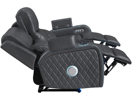 Luna Home Cinema Power Reclining Sofa, Charcoal Vegan Leather from Steve Silver - Luna Furniture