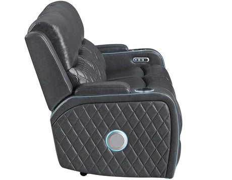 Luna Home Cinema Power Reclining Sofa, Charcoal Vegan Leather from Steve Silver - Luna Furniture