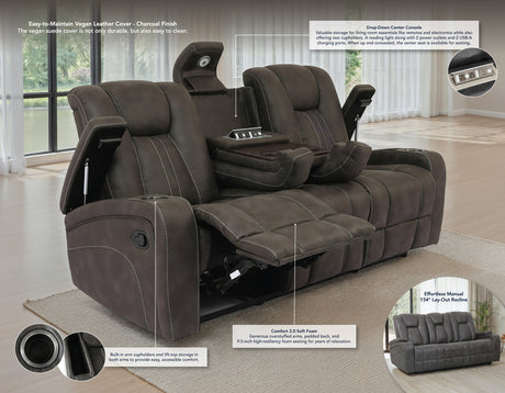 Marlow Charcoal Manual Reclining Sofa from Steve Silver - Luna Furniture