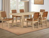 Reid 5-Piece 77-95″ Dining Set, Sand Finish with Camel Vegan Leather from Steve Silver - Luna Furniture